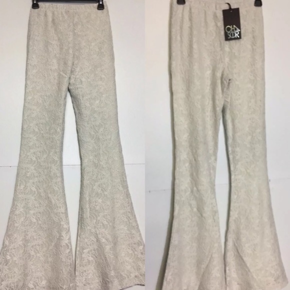 Chaser Pants - CHASER Lace Bell Bottoms Flares Salt Ivory Large NWT